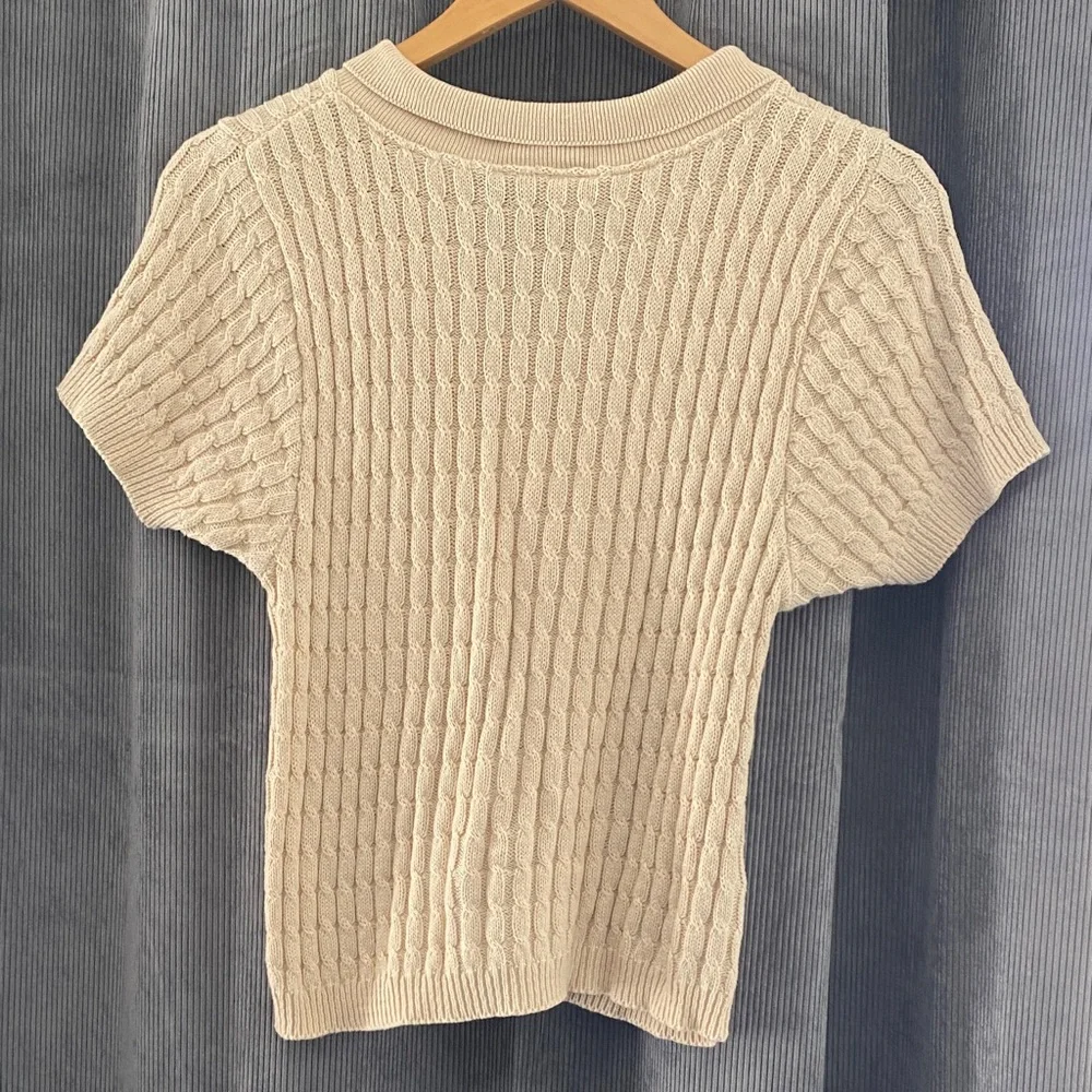 Daniel Hechter Vintage Beige Cable Knit Short Sleeve Top - Picture 4 of 4